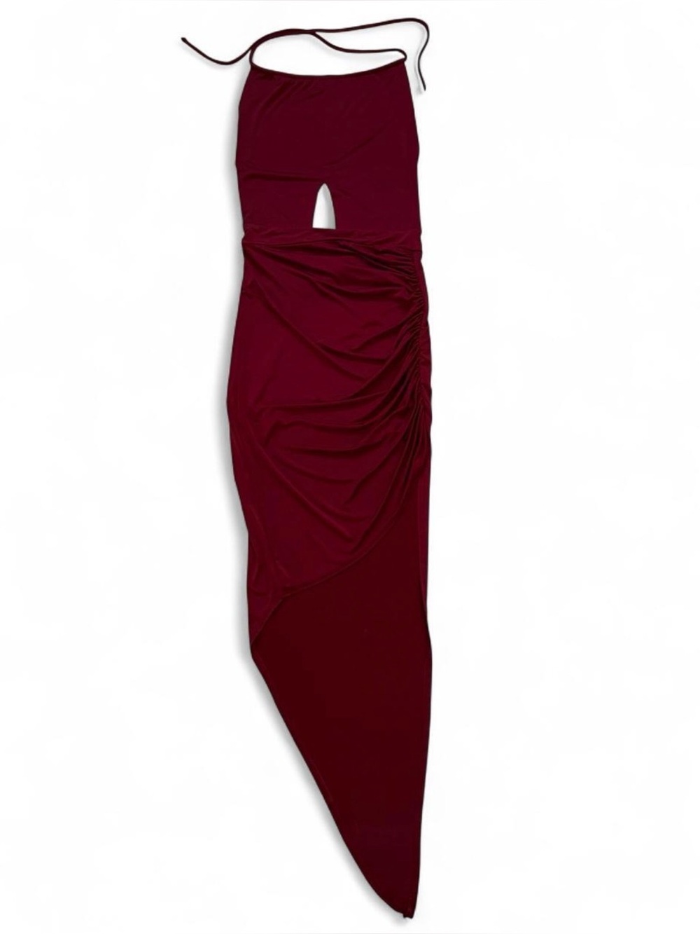GoodTime USA Burgundy Halter Backless Maxi Dress With Small Cutout Detail